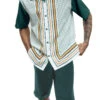 Emerald Green Symmetry Pattern Walking Suit 2 Piece Short Sleeve Set With Shorts