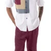 Burgundy Geometric Design Walking Suit 2 Piece Short Sleeve Set With Shorts