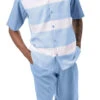 Carolina Blue Horizontal Stripes 2 Piece Walking Suit Set With Shorts