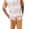 Tan Horizontal Stripes 2 Piece Walking Suit Set With Shorts