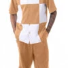 Cognac Color Block Walking Suit 2 Piece Short Sleeve Set With Shorts