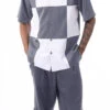 Gray Color Block Walking Suit 2 Piece Short Sleeve Set With Shorts