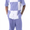 Lavender Color Block Walking Suit 2 Piece Short Sleeve Set With Shorts