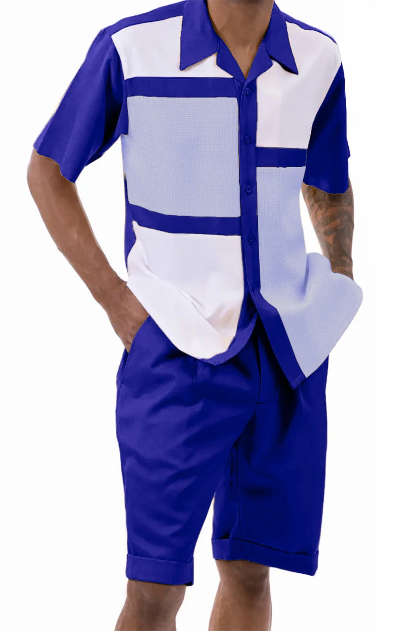 Purple Houndstooth Color Block Walking Suit 2 Piece Short Sleeve Set With Shorts 1 Purple Houndstooth Color Block Walking Suit 2 Piece Short Sleeve Set With Shorts