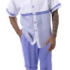 Lavender Houndstooth Color Block Walking Suit 2 Piece Short Sleeve Set With Shorts