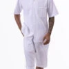 White Tone On Tone Striped Walking Suit 2 Piece Short Sleeve Set With Shorts