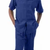 Navy Tone On Tone Windowpane Walking Suit 2 Piece Short Sleeve Set With Shorts