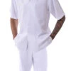 White Tone On Tone Windowpane Walking Suit 2 Piece Short Sleeve Set With Shorts