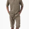 Olive 2 Piece Short Sleeve Walking Suit Set With Elastic Waistband Shorts