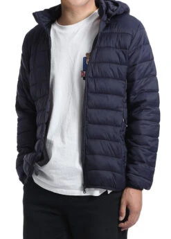 Men's Quilted Puffer Jacket With Detachable Hood In Navy 7 Men's Quilted Puffer Jacket With Detachable Hood In Navy -Outlet Suit Refined Store 819 Navy 2 S