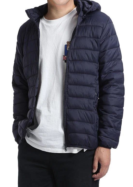 Men's Quilted Puffer Jacket With Detachable Hood In Navy 4 Men's Quilted Puffer Jacket With Detachable Hood In Navy - Image 4