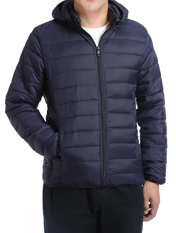Men's Quilted Puffer Jacket With Detachable Hood In Navy 1 Men's Quilted Puffer Jacket With Detachable Hood In Navy