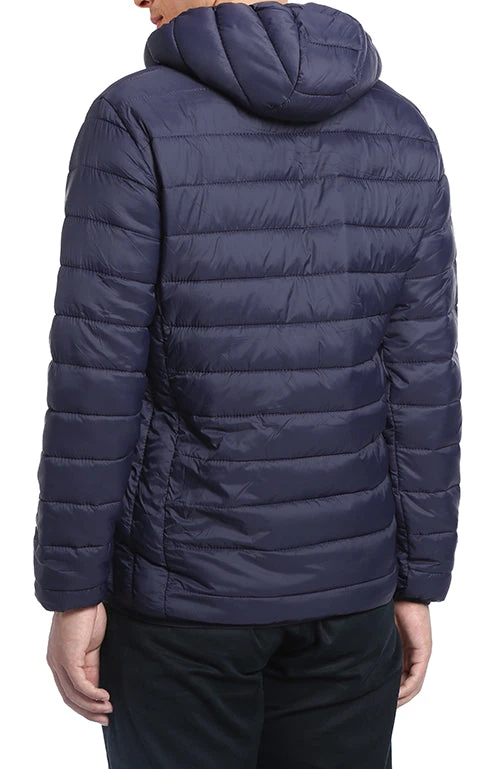 Men's Quilted Puffer Jacket With Detachable Hood In Navy 2 Men's Quilted Puffer Jacket With Detachable Hood In Navy - Image 2