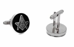 Freemasonry Silver On Black Men's Round Cuff Links Accessory Box