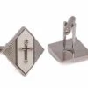Silver Cross On White Men's Diamond Cuff Links Accessory Box