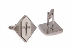 Silver Cross On White Men's Diamond Cuff Links Accessory Box