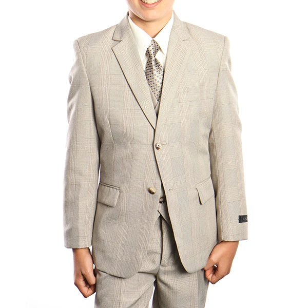 Classic Boy Suit Glen Plaid 5 Piece Set In Tan 1 Classic Boy Suit Glen Plaid 5 Piece Set In Tan