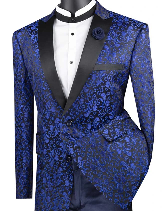 Blue Regular Fit Floral Pattern Jacket Peak Lapel 1 Blue Regular Fit Floral Pattern Jacket Peak Lapel