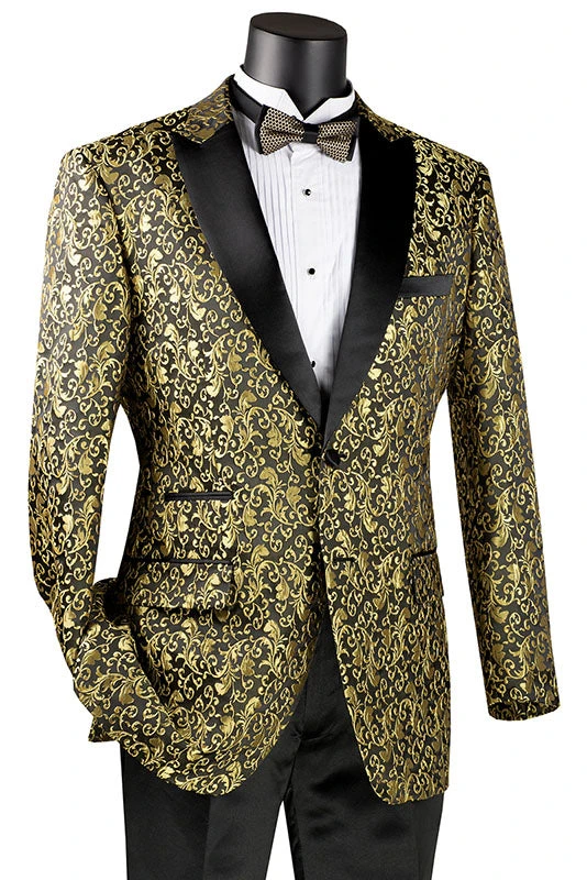 Gold Regular Fit Floral Pattern Jacket Peak Lapel 1 Gold Regular Fit Floral Pattern Jacket Peak Lapel