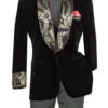 Black Regular Fit Velvet Jacket With Wide Shawl Lapel And Cuffs