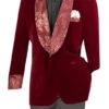 Burgundy Regular Fit Velvet Jacket With Wide Shawl Lapel And Cuffs