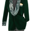 Emerald Green Regular Fit Velvet Jacket With Wide Shawl Lapel And Cuffs