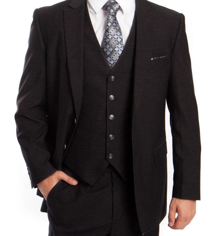 Dotted Wool Suit Modern Fit 3 Piece In Black 1 Dotted Wool Suit Modern Fit 3 Piece In Black