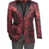 Red Modern Fit Velvet Jacket Metallic Design