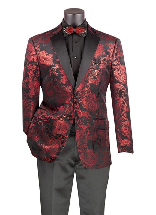 Red Modern Fit Velvet Jacket Metallic Design 1 Red Modern Fit Velvet Jacket Metallic Design