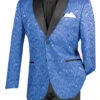 Royal Blue Modern Fit Paisley Pattern Jacquard Fabric Jacket With Bow Tie