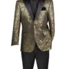 Gold Modern Fit Jacquard Jacket With Matching Bow Tie Metallic Design