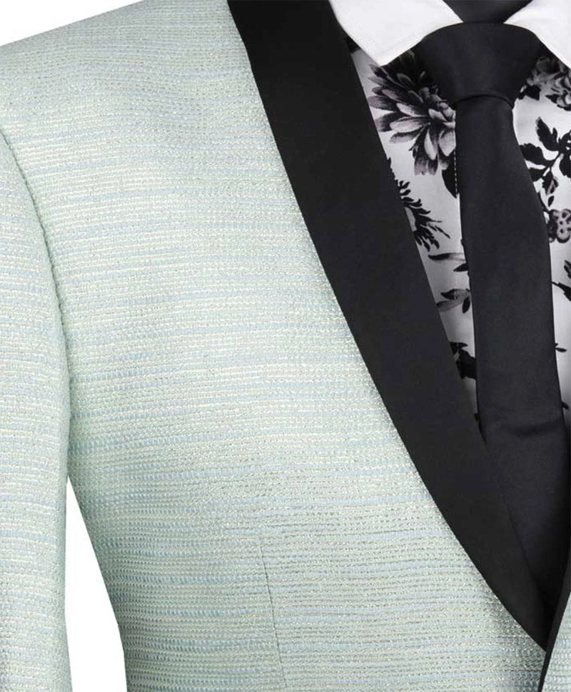 Aqua Metallic Stripe Slim Fit Jacket 2 Button Shawl Lapel 2 Aqua Metallic Stripe Slim Fit Jacket 2 Button Shawl Lapel - Image 2