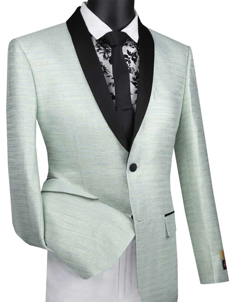 Aqua Metallic Stripe Slim Fit Jacket 2 Button Shawl Lapel 1 Aqua Metallic Stripe Slim Fit Jacket 2 Button Shawl Lapel