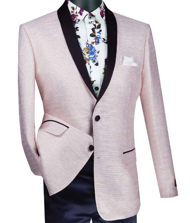(XL) Pink Metallic Stripe Slim Fit Jacket 2 Button Shawl Lapel 1 (XL) Pink Metallic Stripe Slim Fit Jacket 2 Button Shawl Lapel