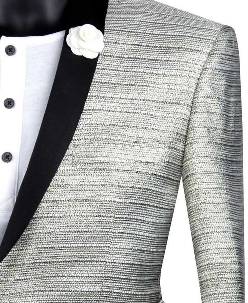 (3XL) Silver Metallic Stripe Slim Fit Jacket 2 Button Shawl Lapel 2 (3XL) Silver Metallic Stripe Slim Fit Jacket 2 Button Shawl Lapel - Image 2