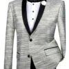 (3XL) Silver Metallic Stripe Slim Fit Jacket 2 Button Shawl Lapel