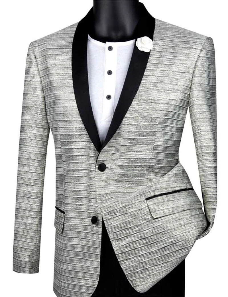 (3XL) Silver Metallic Stripe Slim Fit Jacket 2 Button Shawl Lapel 1 (3XL) Silver Metallic Stripe Slim Fit Jacket 2 Button Shawl Lapel