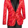 Red Embroidery Slim Fit Jacket Shawl Lapel With Bow Tie