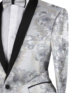 Silver Embroidery Slim Fit Jacket Shawl Lapel With Bow Tie -Outlet Suit Refined Store BSF 13 SILVER