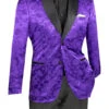 (2XL) Purple Slim Fit Jacket Silky Jacquard Fabric With Bow Tie