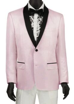 Pink Slim Fit Sport Coat Single Breasted 2 Button Shawl Lapel