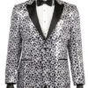 Regular Fit Sliver Sequin With Trim Leopard Pattern Party Jacket