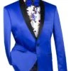 Royal Blue Slim Fit Blazer Stretch Sateen 1 Button With Narrow Shawl Lapel