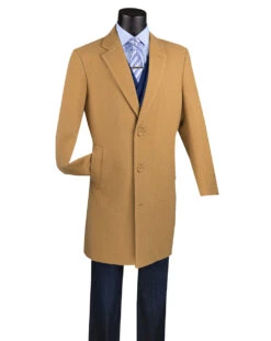 Wool & Cashmere Regular Fit Top Coat 38" Long In Camel