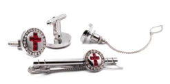 Crystal Cross Ruby White Men's Accessory Box 4 Piece Collection Set