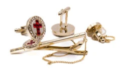 Crystal Cross Ruby Gold Men's Accessory Box 4 Piece Collection Set