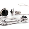 Black And Silver Crystal Men's Accessory Box 4 Piece Collection Set