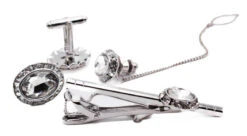 Crystal Silver Men's Accessory Box 4 Piece Collection Set