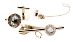 Gold Crystal Men's Accessory Box 4 Piece Collection Set