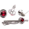 Silver Ruby Round Men's Accessory Box 4 Piece Collection Set